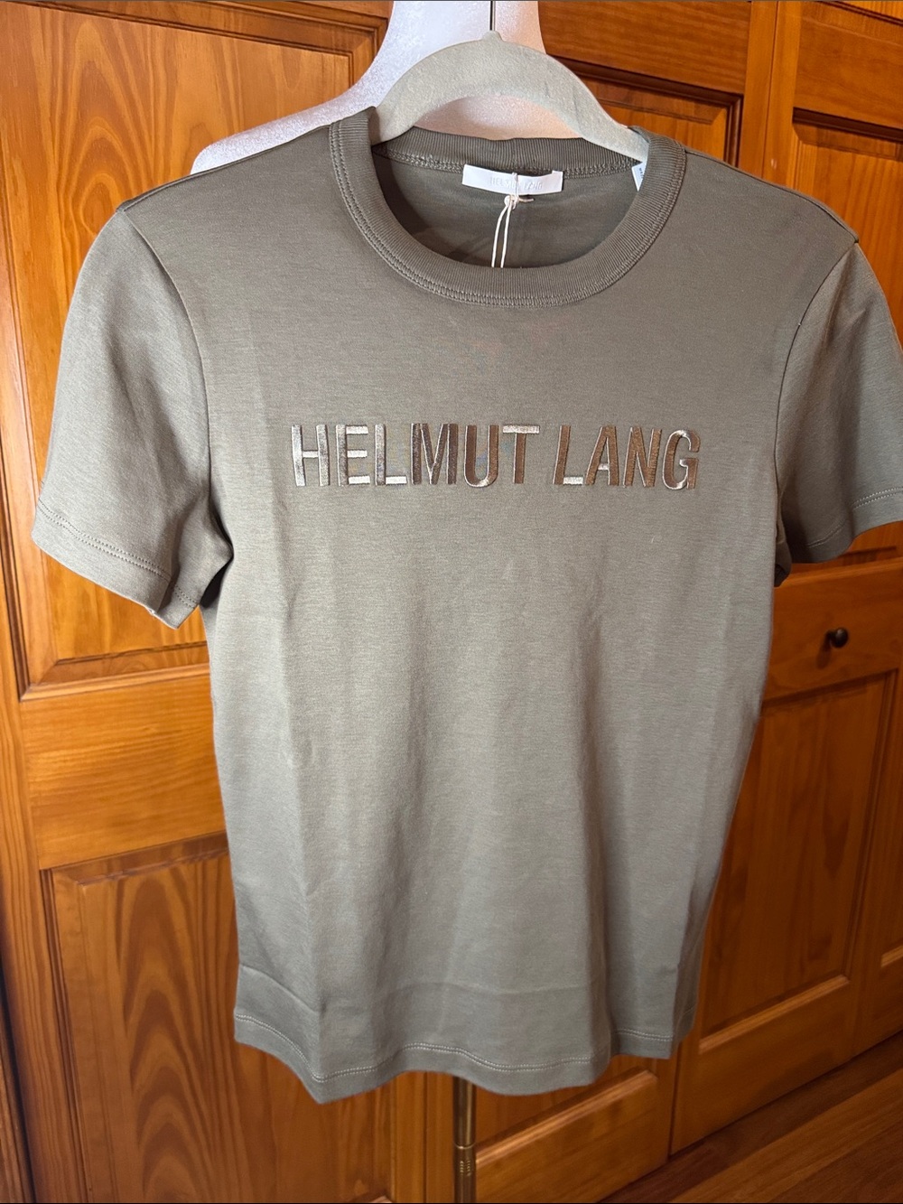 Helmut Lang Olive Green Embossed Logo Tee